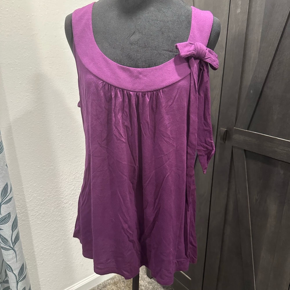 LOFT Vibrant Purple Blouse with Bow Detail